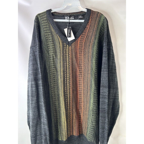 NOS 90s Mens 4XLT Rainbow Abstract Knit V Neck Sw… - image 3