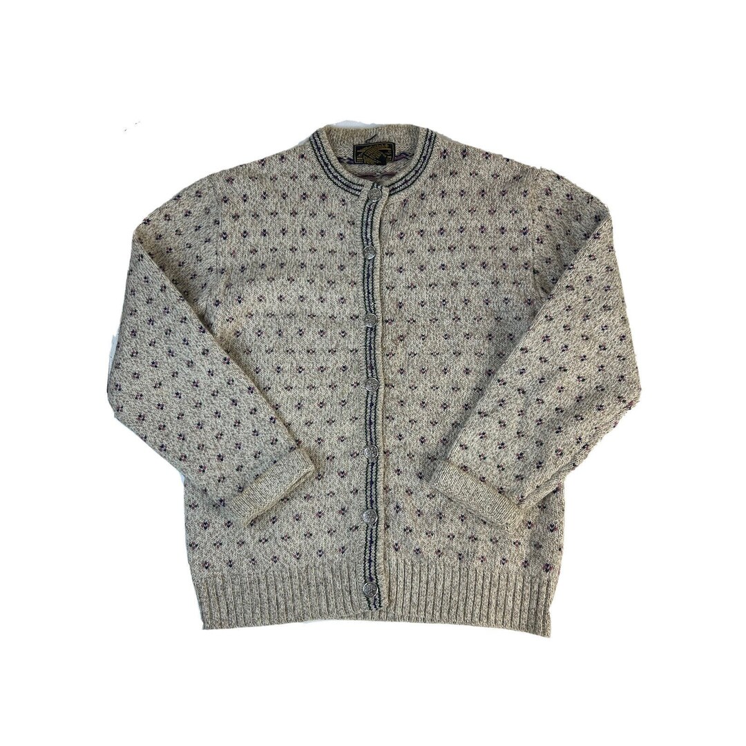 90s Eddie Bauer Womens Large Wool Birds Eye Knit Cardigan Sweater 