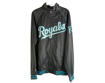 Deadstock 90s Mens Medium Tall Kansas City Royals Zip Jacket Gray, Mens Track Jacket, Vintage Kansas City Royals Jacket
