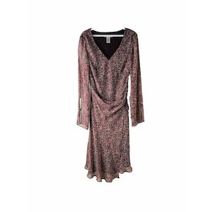 Y2K Womens 10 Silk Floral Wrap Bell Sleeve Dress Grunge, Womens Silk Dress, Vintage Wrap Dress, Y2K Micro Floral Dress, Grunge Dress