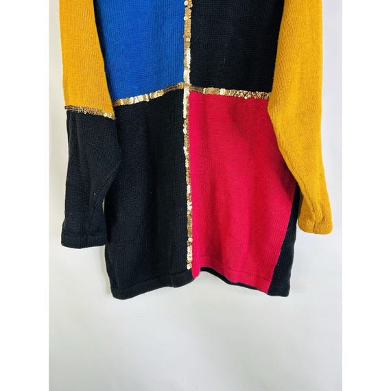 80s Womens Medium Patchwork Color Block Knit Bagg… - image 2