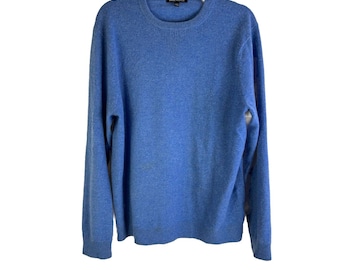 90er Jahre Herren Kaschmir Rundhalspullover Blau, Vintage Kaschmirpullover, Leichter Kaschmirpullover, Kaschmirpullover