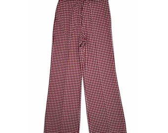 VTG 70s Womens Large 16 Picnic Plaid Knit High Rise Wide Leg Pants Hippy, Womens Knit Wide Leg Pants, Vintage Plaid Pants, Hippy Pants