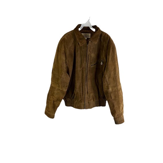 90s Mens Large Suede Leather Distressed Zip Flight Jacket Coat