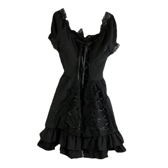black milkmaid dress Tulle Dot Super stretchy midweight spandex dress that is machine Chiquease Square Neck Puff Sleeve