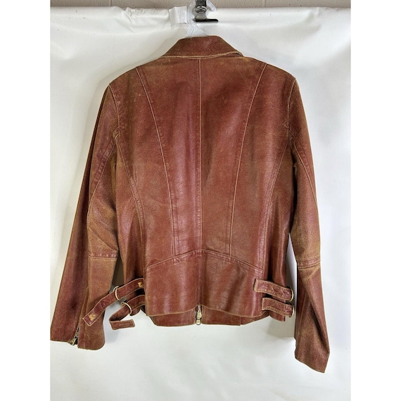 Y2K DKNY Womens 10 Leather Distressed Faded Zip Jacket Moto