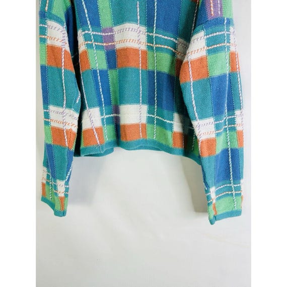 90s Womens Medium Rainbow Patchwork Plaid Cropped… - image 4