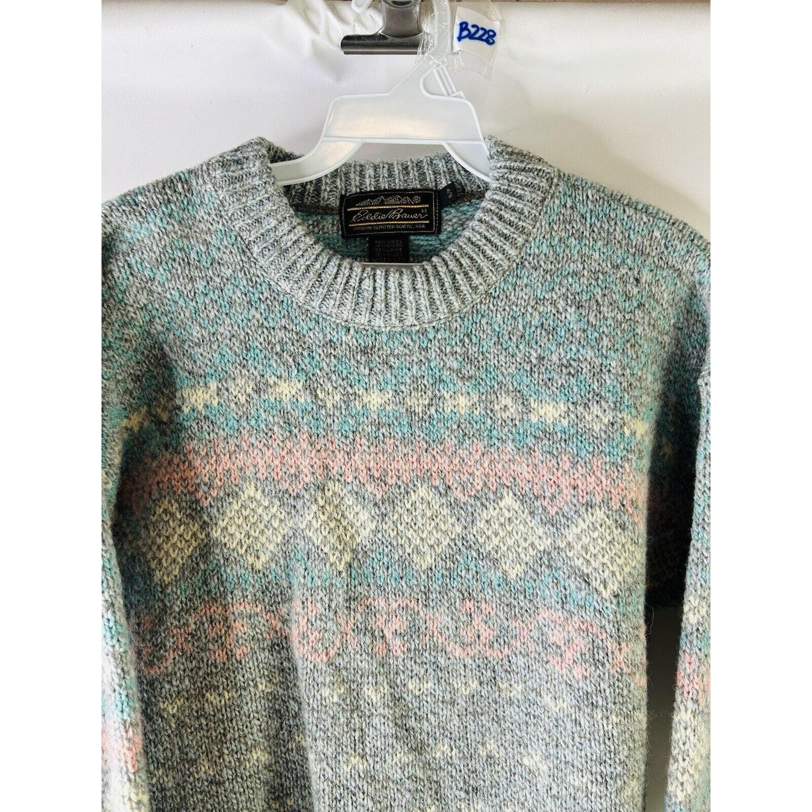 90s Eddie Bauer Womens Medium Wool Pastel Fair Isle Knit Crewneck 