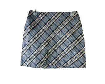 NOS Y2K Womens 2 Blue Plaid Mini Micro Skirt Grunge Hip Hop, Y2K Plaid Mini Skirt, Womens Mini Skirt, Grunge Skirt