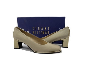 VTG Y2K Stuart Weitzman Donna 6.5 AA Scarpe con tacco a punta quadrata Beige, Scarpe con tacco Stuart Weitzman vintage, Scarpe con tacco Y2K a punta quadrata, Scarpe Y2K