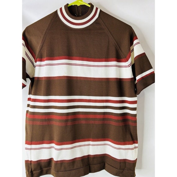 70s Womens Large Color Block Stripe Knit Collared… - image 3