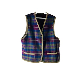 NOS 90s Pendleton Reversible Corduroy Wool Plaid Vest Womens Large Petite, Pendleton Womens Vest, Vintage Pendleton Jacket, Corduroy Vest