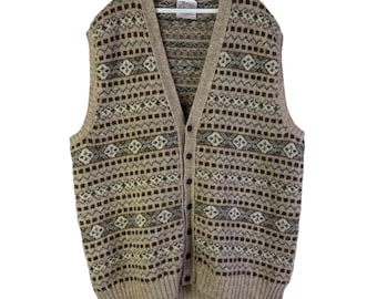 Cárdigan de punto Fair Isle de lana Shetland estilo streetwear de los 90, talla 2XL, suéter de punto para hombre, suéter streetwear vintage, suéter de lana Shetland