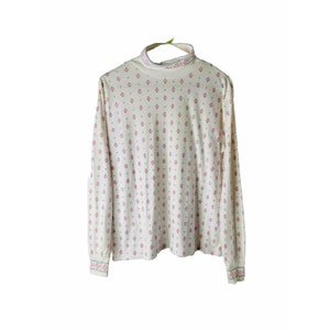 80s Womens Large Country Floral Turtleneck Shirt Blouse Streetwear Fairy Kei, Vintage Floral Blouse, Womens Turtleneck Shirt, 90s Blouse