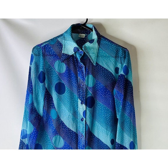 70s Womens Medium Color Block Pointed Collar Trip… - image 2