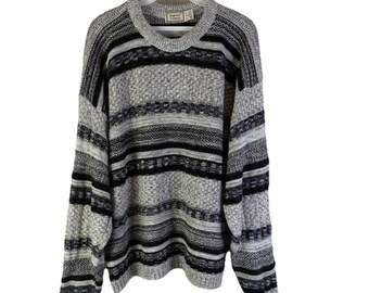90s Streetwear Coogi Style Color Block Crewneck Sweater Mens XL USA, Mens Knit Sweater, Vintage Coogi Style Sweater, Streetwear Sweater