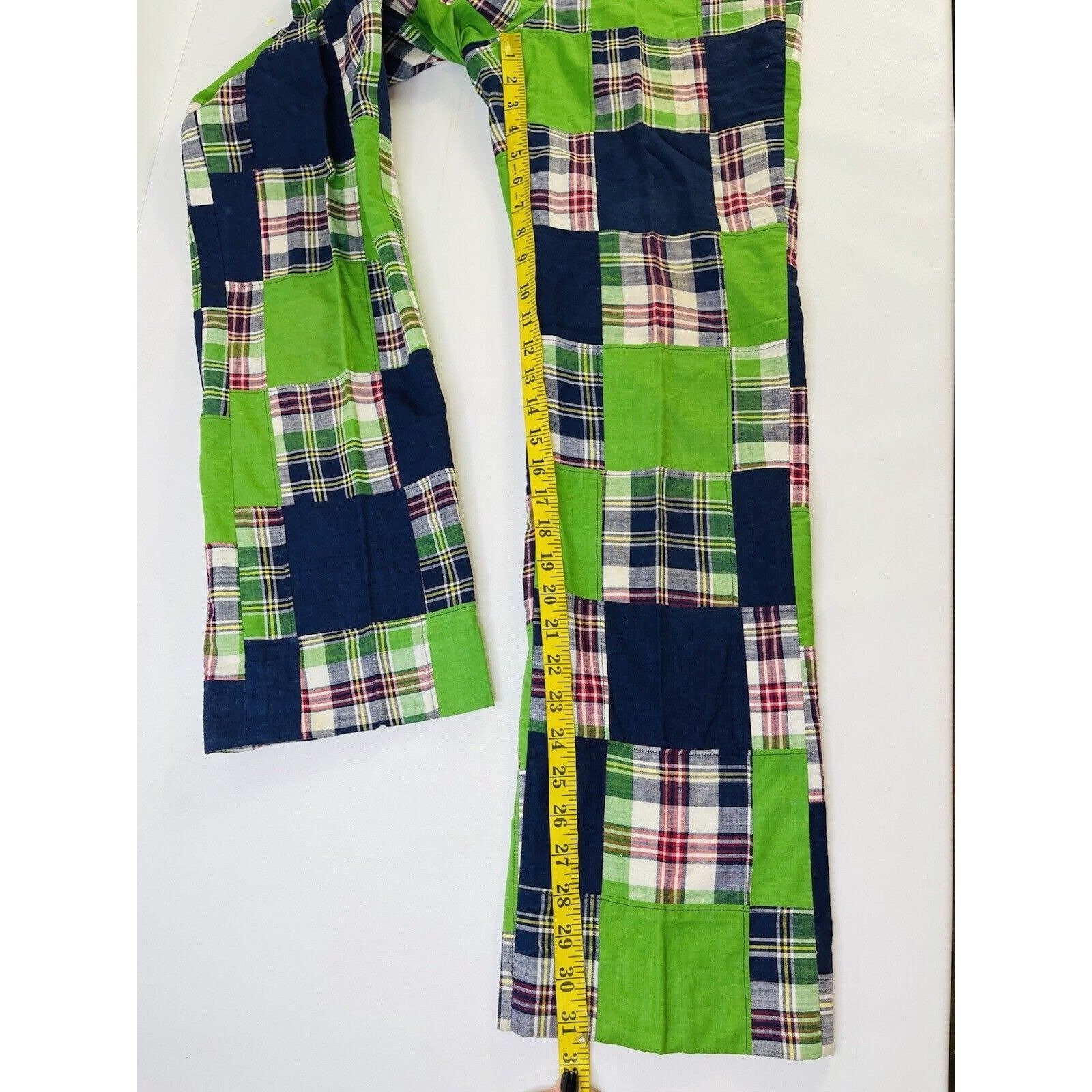 70s Womens XS India Madras Plaid Patchwork High Rise Pants, India
