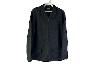 90s Lambswool Collared Cardigan Sweater Coat, Grunge Gray