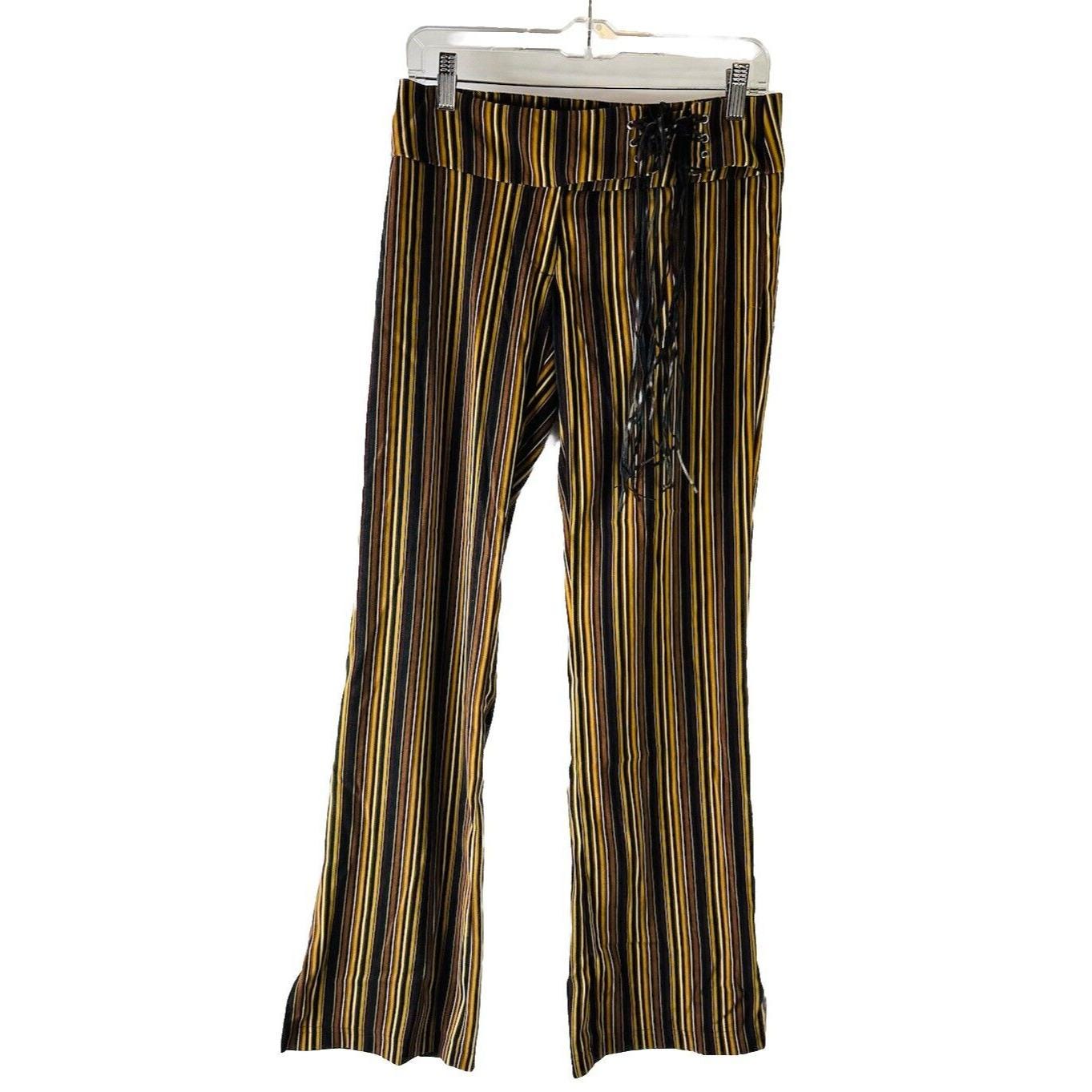 Y2K Womens XS Velour Striped Low Rise Flare Pants Grunge Hip