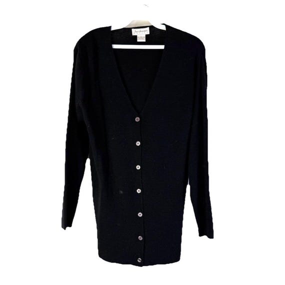 80s Quiet Luxury Womens Petite Large Merino Wool Cardigan Sweater Black, Womens Knit Sweater, Vintage Merino Wool Sweater, Quiet Luxury