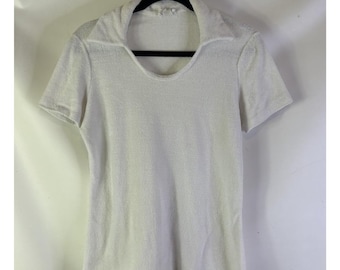70s Womens Medium White Terry Cloth Collared Polo Shirt Preppy Tennis, Womens Terry Cloth Shirt, Vintage Terry Cloth Polo, 1970s Shirt