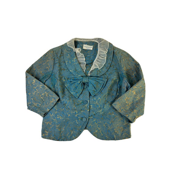 60s Womens Small Brocade Floral Bow Blazer Jacket… - image 10