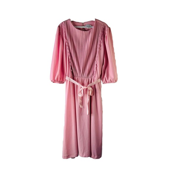 pink frilly dress womens NOS 70s Womens 18 Frilly Lace Puff Sleeve Belted Dress Pink USA, Womens  Frilly Dress, Vintage Pink Dress, NOS 1970s Dress, Puff Sleeve Dress
