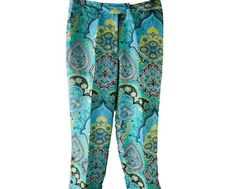 90s Womens 6 Rainbow Paisley Silk High Rise Trouser Pants Earthy Boho, Womens Silk Pants, Vintage Paisley Pants, Whimsical Pants