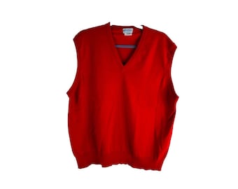 90s Mens XL Scottish Cashmere Lightweight Knit Sweater Vest Red Preppy, Mens Sweater Vest, Vintage Cashmere Sweater Vest, Mens Blank Sweater