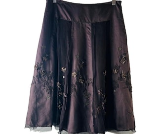 Y2K Womens Small Petite Silk Floral Applique Flowy Skirt Fairy Earthy, Womens Floral Skirt, Vintage Fairy Skirt, Y2K Whimsigoth Skirt, Skirt