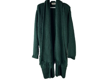 Jaren '80 Womens Medium Chunky Knit Long Cardigan Sweater Duster Tuniek Groen, Womens Knit Cardigan Sweater, Vintage Duster Cardigan Sweater