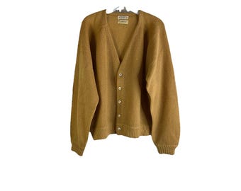 Vintage 1960s Yellow Mohair Cardigan Fuzzy Grunge Cobain Men Small