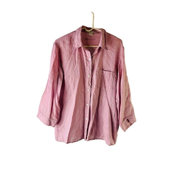 90s Womens XL Linen Button Front Blouse Shirt Pur… - image 1
