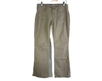 Y2K Aeropostale Womens 3/4 Cotton Chino Khaki Cargo Flare Pants, Aeropostale Womens Pants, Y2K Womens Cargo Pants, Flare Chino Pants