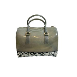Bolso de mano estilo bowling vintage Y2K, de vinilo, con purpurina y forma de ángel de hadas, bolso estilo bowling vintage, bolso de mujer Y2K, bolso estilo jelly