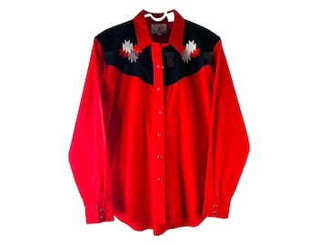 90s Womens Large Southwestern Color Block Pearl Snap Button Shirt Rodeo, Womens Pearl Snap Button Shirt, Vintage Western Shirt, Rodeo Shirt