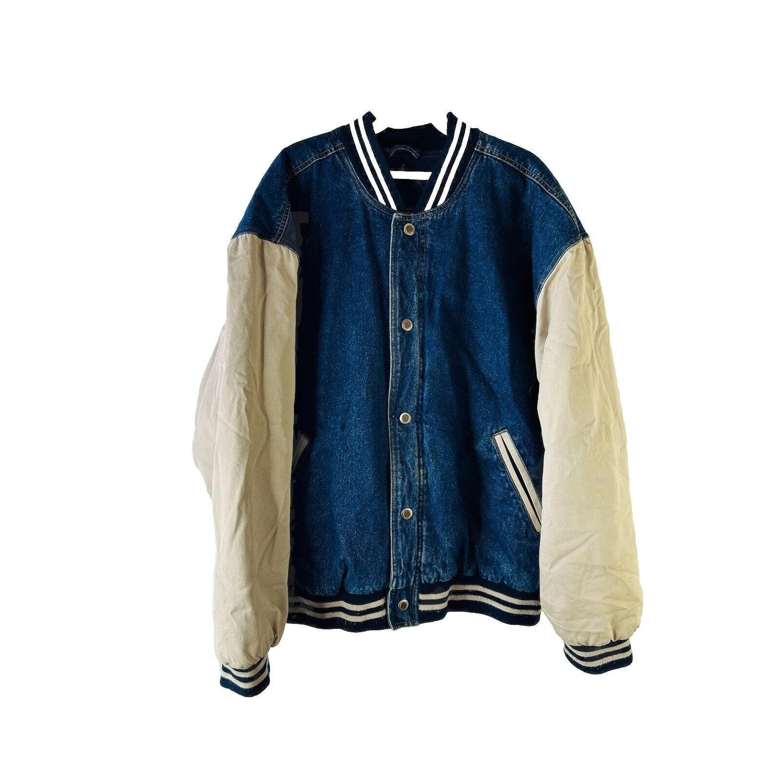 90s Mens Large Color Block Jean Insulated Bomber Jacket Coat