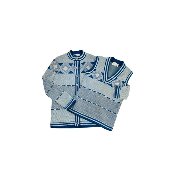 1970s Womens 8 Diamond Argyle Knit Twinset Cardig… - image 1