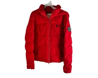 Y2K Womens Medium Goose Down Fill Cropped Puffer Coat Red, Womens Puffer Coat, Vintage Abercrombie Fitch Womens Coat, Winter Coat