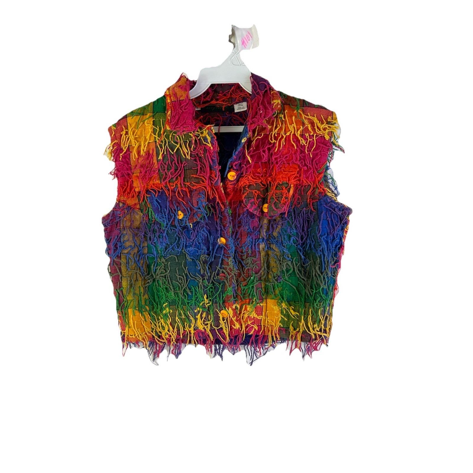 colorful border fringe vest Fringe Vest - 