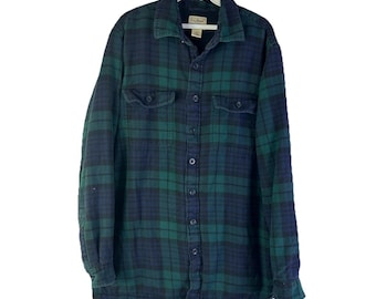 Jaren 90 L.L. Bean Men medium hoge fleece gevoerde geruite flanellen overhemdjas, L.L. Bean heren buttonshirt, vintage overhemdjas, fleece gevoerd overhemd