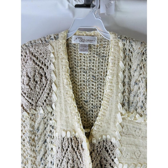 80s Womens Medium Wool Knit Patchwork Cardigan Sw… - image 3