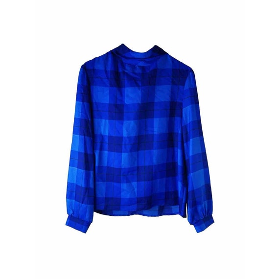 NOS 80s Womens 14 Gauzy Satin Plaid Puff Sleeve B… - image 1