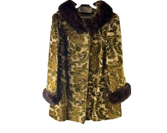 50s Lilli Ann Fur Collar Cuff Chenille Tapestry Jacket Coat Small, Lilli Ann Jacket, Vintage Chenille Jacket, Womens Tapestry Coat, Fur Coat