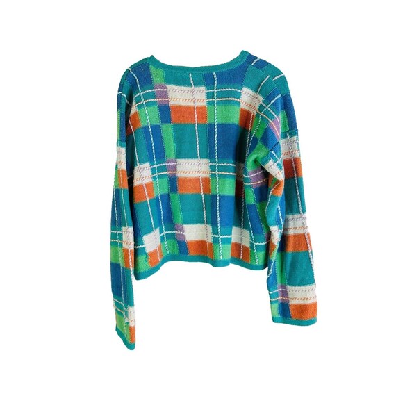 90s Womens Medium Rainbow Patchwork Plaid Cropped… - image 6