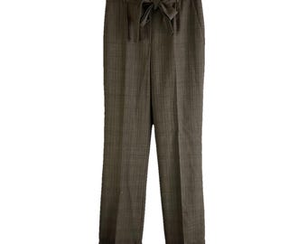 Pantalones de lana con dobladillo ancho y cuadros escoceses de pata de gallo de 8 pulgadas Y2K para mujer, pantalones de vestir de lana para mujer, pantalones de lana de pierna ancha vintage, pantalones Old Money