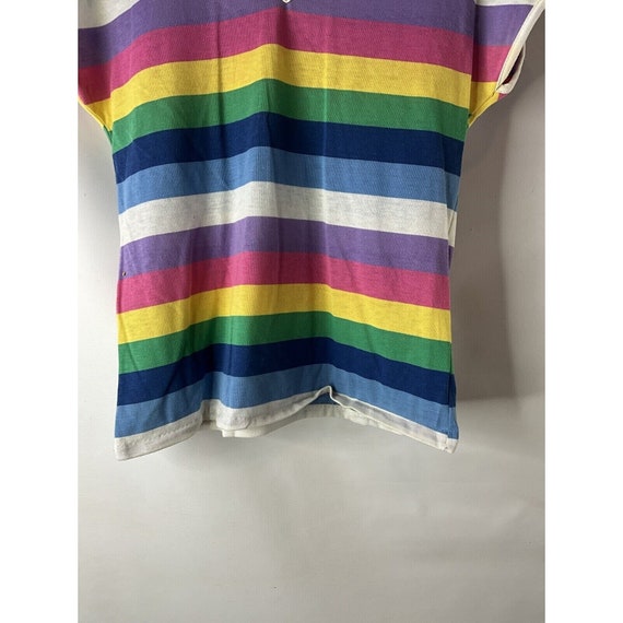 70s Womens Medium Rainbow Stripe V Neck T Shirt B… - image 4