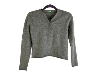 Y2K J. Crew Damen XS Kaschmir Button Henley Kurzpullover, J. Crew Damen Pullover, Vintage Kaschmirpullover, Damen Kurzpullover