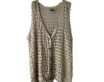 Petit gilet ample en soie au crochet pour femmes de l'an 2000 pour femmes crème, gilet pull femme, pull au Crochet vintage, pull en tricot de soie