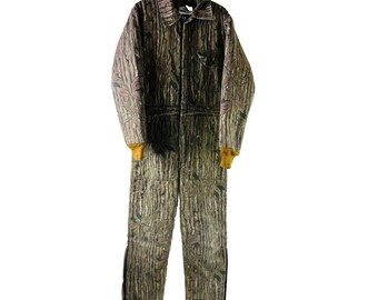 90年代 メンズ スモール 色あせ カモフラージュ 断熱 ダメージ加工 カバーオール USA、ストリートウェア メンズ カモフラージュ カバーオール、ヴィンテージ 断熱カバーオール